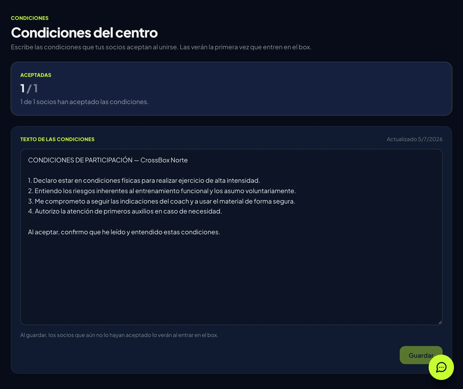 Pantalla del panel: Escribe tus condiciones